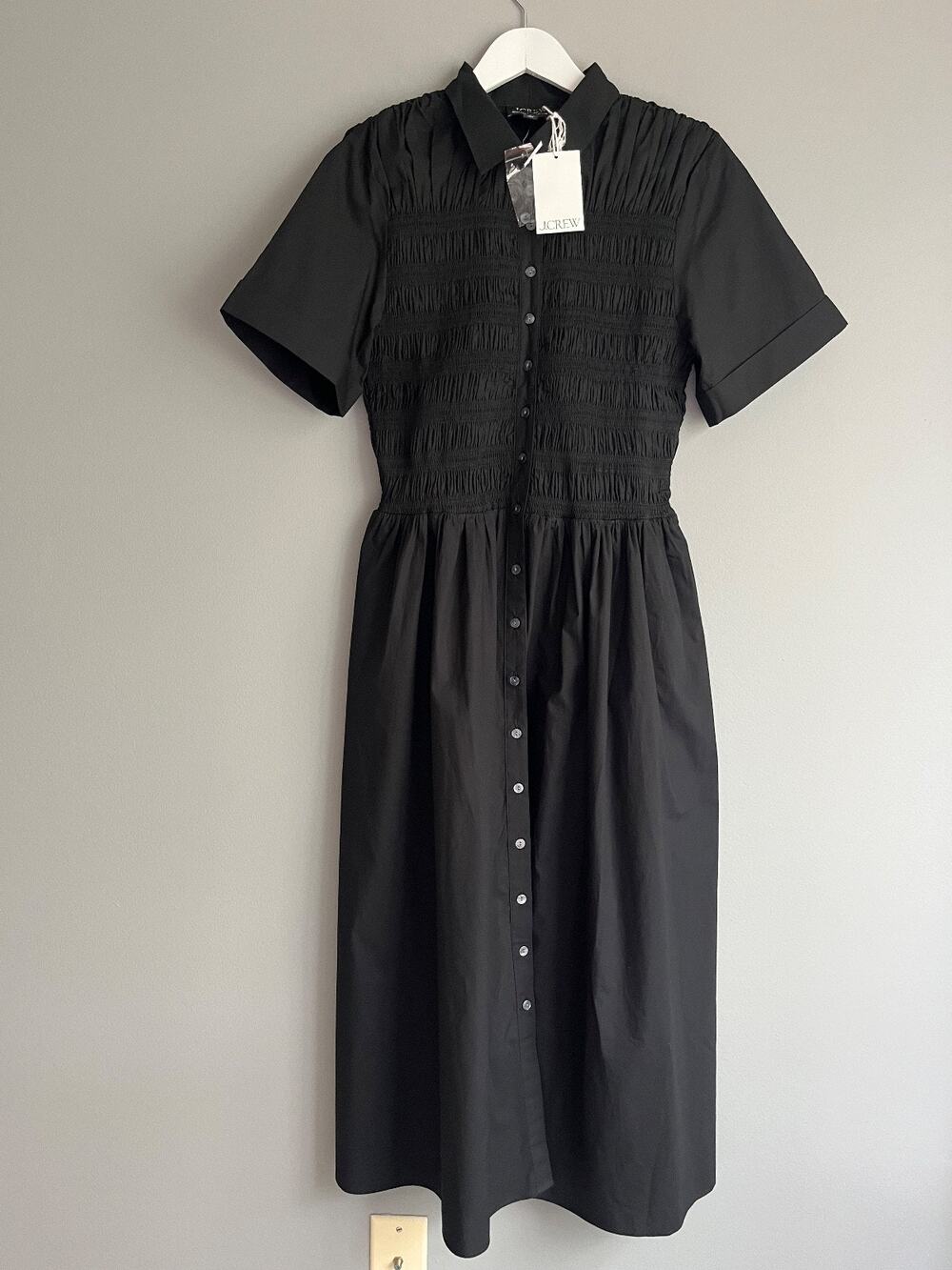 J.Crew NWT $168 Elsie Shirt-Dress Black Cotton Midi Dress M CP995 Romantic